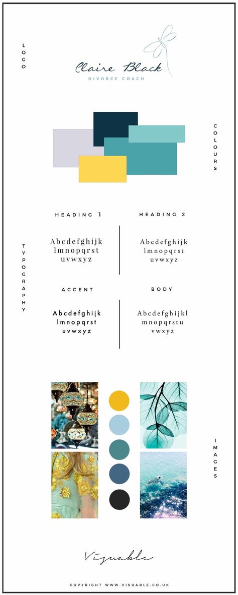 Brand Identity Design | Yellow and Turquoise tale Logo and Brand Style Guide Turquoise Brand Identity, Turquoise Branding Color Schemes, Yellow Brand Identity, Mustard Colour Combination, Craft Stand, Turquoise Logo, Brand Identity Colors, Personal Branding Identity, Teal Branding