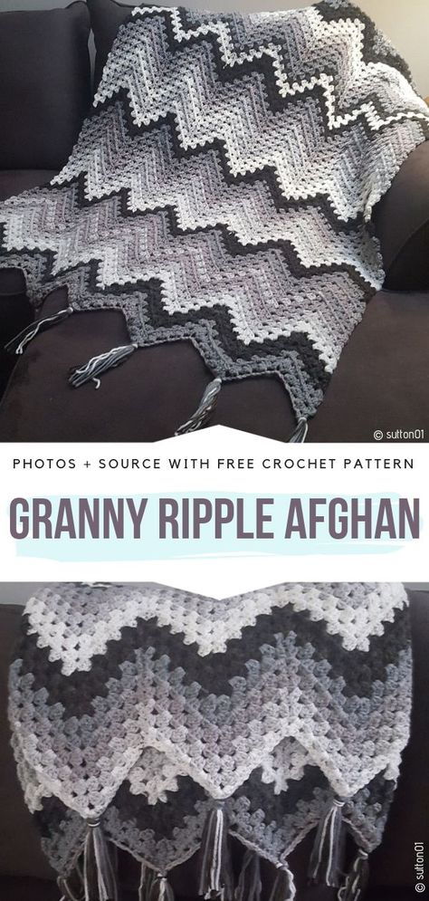 Granny Square Ripple Afghan Pattern Free, Granny Square Scarf Pattern, Crochet Ripple Afghan Pattern, Ripple Afghan Pattern, Crochet Ripple Afghan, Crochet Ripple Pattern, Granny Square Scarf, Crochet Blanket Chevron, Crochet Ripple Blanket