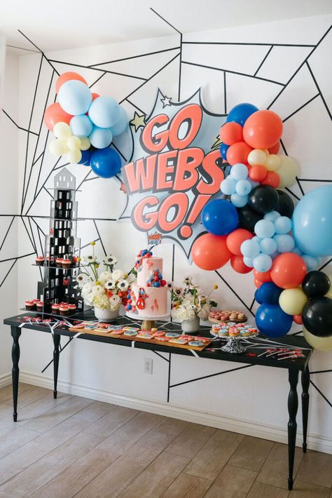 Themed Table Settings, Spiderman Cookies, Spiderman Theme Party, Spidey Birthday, Spiderman Birthday Party Decorations, Spiderman Cupcakes, Party Elements, Dessert Table Backdrop, Table Backdrop