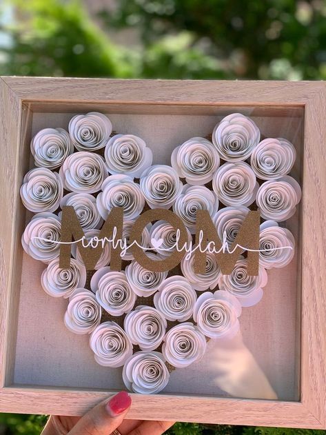 Mom Shadow Box Christmas Gift Home Decor Heart Shadow Box | Etsy in 2022 | Flower shadow box, Shadow box gifts, Diy shadow box Shadow Box Wall Decor, Paper Flower Shadow Box, Heart Shadow, White Paper Flowers, Shadow Box Wall, Shadow Box Gifts, Rolled Paper Flowers, Flower Shadow, Diy Shadow Box