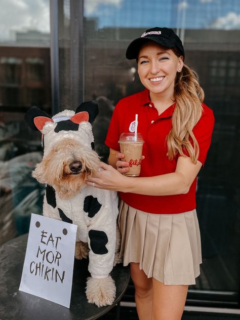 Halloween costume - chick-fil-a Halloween, Halloween costume, Halloween costume how to, dyi halloween costumes, Follow my shop @mfaugstad on the @shop.LTK app to shop this post and get my exclusive app-only content! #liketkit #LTKstyletip #LTKSeasonal #LTKHalloween @shop.ltk https://liketk.it/4lebV Chick Fil A Costume Family, Chick Fil A Costume Ideas, Chick Fil A Costume, Dog And Owner Costumes, Eat More Chicken, Chick Fil A Sauce, Chicken Costumes, Cow Costume, Festival Ideas