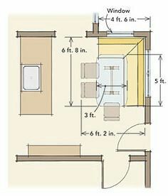 Example of built-in bench dimensions (for reference) Banquette Dimensions, Nook Kitchen, Simple Floor Lamp, Nook Bench, Banquette Dining, Banquet Seating, Nook Table, Kitchen Banquette, Kitchen Seating