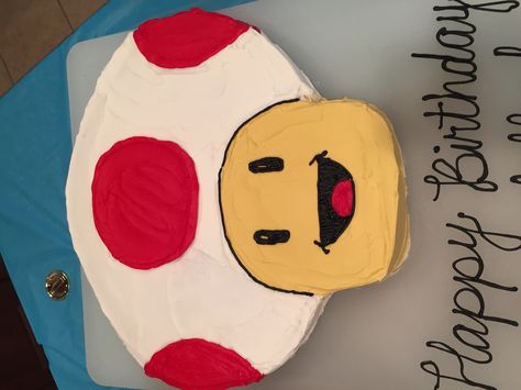 Buttercream Toad Cake for Super Mario Brothers party. Mario Toad Cupcakes, Super Mario Toad Cake, Toad Cake Mario, Mario Toad Cake, Mario Mushroom Cake, Toad Birthday Cake, Toad Cake, Mario Brothers Party, Cake Mario