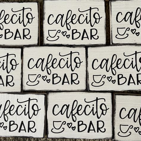 Coffee Station Signs, Hispanic Quotes, Modern Mexican Wedding, Bar Coffee Station, Coffee Station Decor, Spanish Coffee, Smallwoods Signs, Bar Wood, Mexican Coffee