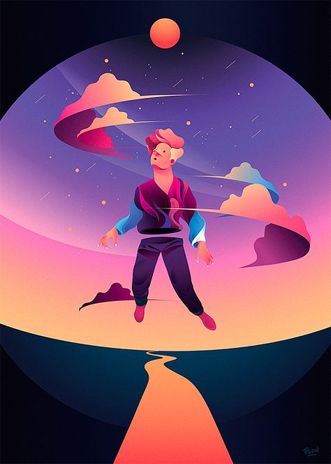 Illustrations by Florent Hauchard | Inspiration Grid | Design Inspiration Gradient Illustration Design, Space Design Illustration, Feeling Illustration, Block Illustration, Illustration Design Graphique, Flat Design Illustration, Space Illustration, Abstract Illustration, Sanya