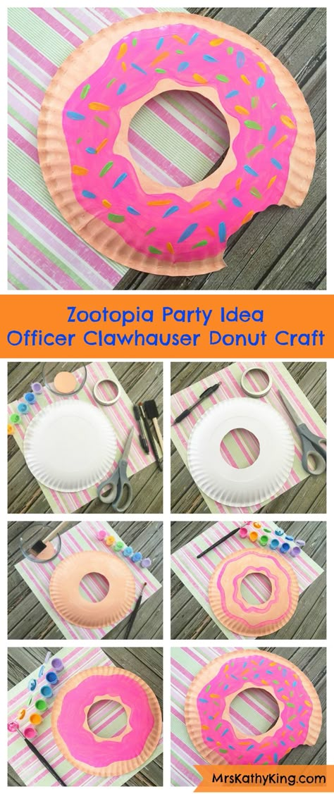 Zootopia Party Idea : Officer Clawhauser Donut Craft Officer Clawhauser, Donut Party Ideas, Zootopia Party, Donut Craft, Simpsons Party, Donut Theme Party, Doughnut Party, Donut Themed Birthday Party, Shopkins Birthday Party