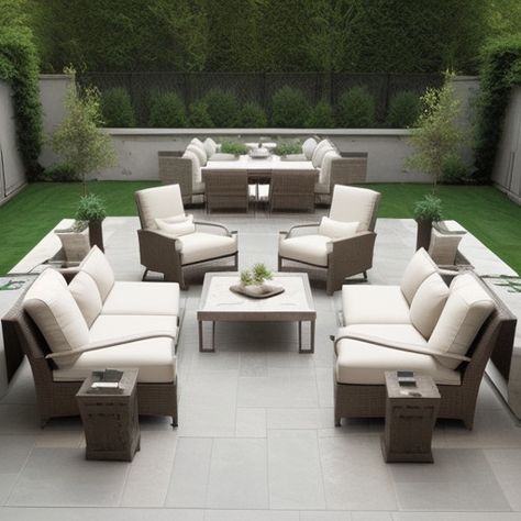 rectangle patio layout ideas Patio Furniture Arrangement Ideas Layout, Patio Size Guide, Square Deck Furniture Layout, Long Patio Furniture Layout, Rectangular Patio Layout Ideas, Large Deck Furniture Layout, Deck Furniture Ideas Layout, Patio Layout Ideas Furniture Arrangement, Patio Furniture Layout Ideas