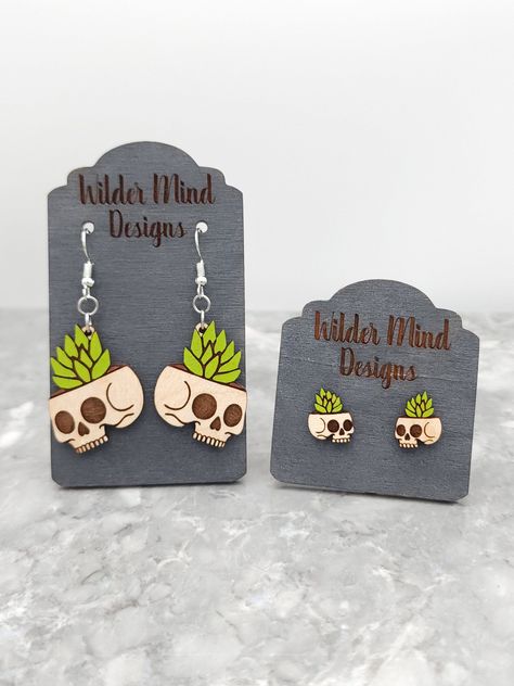 . Great gift for gardeners or anyone who loves unique Laser Engraving Metal Jewelry, Laser Cut Jewelry Holder, Halloween Wood Earrings, Laser Wood Earrings, Laser Cut Acrylic Earrings, Planter Earrings, Laser Cut Gift Ideas, Laser Cut Ideas, Laser Cut Gifts