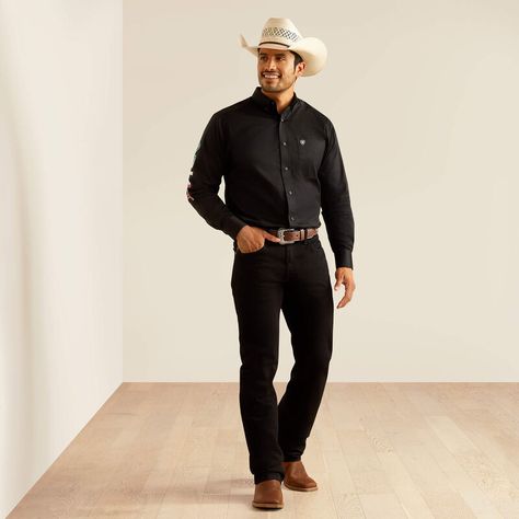 All Black Cowboy Outfit For Men, Dressy Cowboy Outfits Men, Suit With Cowboy Boots, Cowboy Outfits Men, Country Outfits For Men, Black Tie Event Outfit, Cowboy Suit, Toddler Bottoms, Country Casual