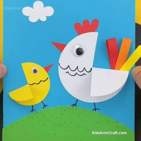 How to Make Paper Circle Hen and Chick Craft - Step by Step Instructions Daycare Logo Design, Chick Craft, Preschool Creative Art, Circle Paper, Paper Circle, Halloween Paper Crafts, Preschool Arts And Crafts, Hand Crafts For Kids, Kids Artwork