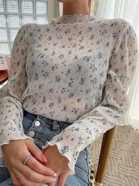 Shein Brasil, Style Hijab, Women Blouses, Puff Sleeve Blouse, Inspiration Mode, Ditsy Floral, Aesthetic Outfits, Primavera Estate, Cute Casual Outfits