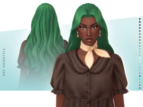 The Sims Resource - Kat Hairstyle - Style 3 Kat Hairstyle, Sim4 Cc, Sims 4 Cas Mods, Makeup Cc, Long Length Hair, Sims 4 Anime, Mint Hair, Casas The Sims 4, Sims 4 Mm