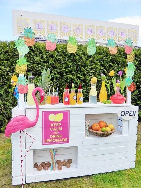 Tropisk Fest, Kids Lemonade Stands, Diy Lemonade Stand, Kids Lemonade, Diy Lemonade, Lemonade Bar, Ice Cream Stand, Outdoor Kitchen Bars, Lemonade Party