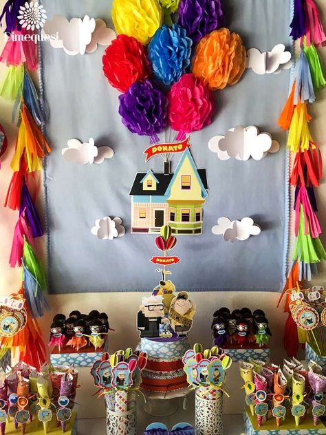 Up Party Decorations Pixar, Up The Movie Decorations, Disney Up Decorations, Up Movie Decorations Party Ideas, Up Movie Party Ideas, Up Movie Birthday Theme, Pixar Up Birthday Party, Up Decorations Pixar, Up Party Theme Disney