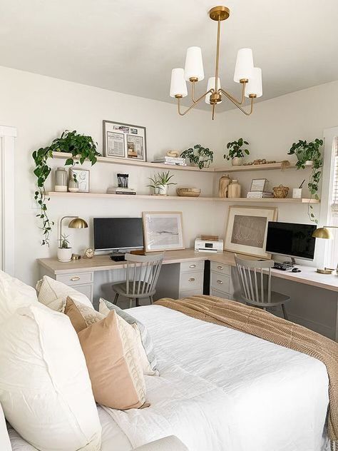 Multi Purpose Office Guest Room, Home Office For Two, Shared Home Office, Alex Desk, Bedroom Office Combo, Guest Room Office Combo, Spare Room Office, Guest Bedroom Home Office, Office For Two