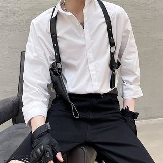 Suspenders Outfit Mens, Body Harness Outfits, Outfits With Suspenders, Aesthetic Clothes Men, Harness Outfit, Suspenders Outfit, White Suspenders, Boyfriend Outfit, Blouse Man