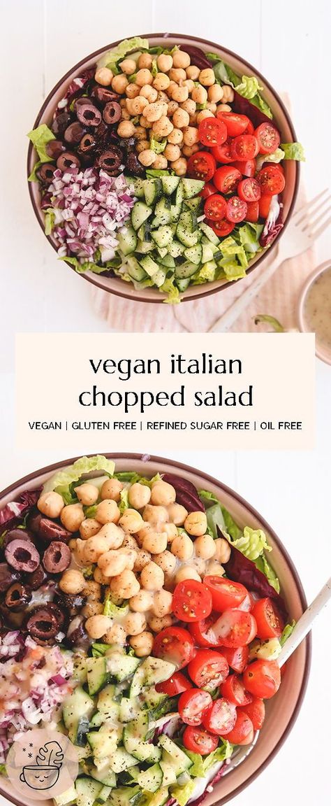 Vegan Gf Salad Recipes, Loaded Vegan Salad, Non Meat Salads, Summer Vegan Salad Recipes, Vegetarian Italian Salad, Oil Free Meals, Nut Free Salad Recipes, Green Vegan Salad, Oil Free Vegan Snacks