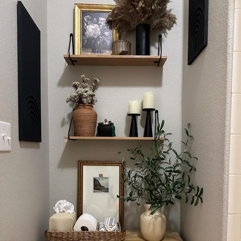 Powder Room Refresh! 🩵 Recently re-styled our guest bathroom powder room with some of my recent purchases from @target ! 🎯 I love styling shelves! Especially the ones in the powder room! 🤩 🖤 Comment SHOP for a link of this post sent to you! 🖤shop this post by clicking link in bio under, LTK Shop! #alexandhome #powderroom #powderroomdesign #bathroom #guestbath #guestbathroom #bathroomshelves #shelfdecor #floatingshelves #bathroomdecor #homedecor #homesweethome #homeinspo #bathroominspo Powder Room Refresh, Bathroom Powder Room, Styling Shelves, Room Refresh, Powder Room Design, Bathroom Inspo, Guest Bath, Bathroom Shelves, Guest Bathroom