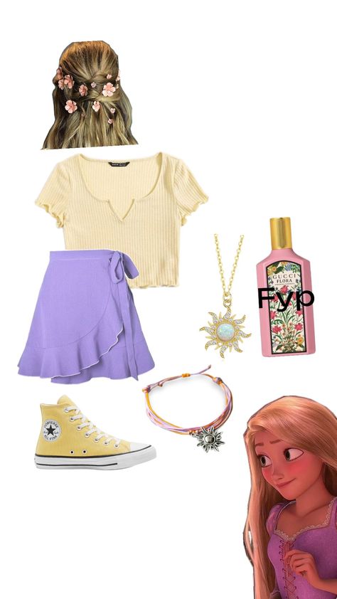 Disney Bound Aurora, Rapunzel Outfit Ideas, Rapunzel Disneybound, Rapunzel Outfit, Disney Princess Inspired Outfits, Disney Park Outfit, Cute Converse Shoes, Clothes Tips, Princess Inspired Outfits