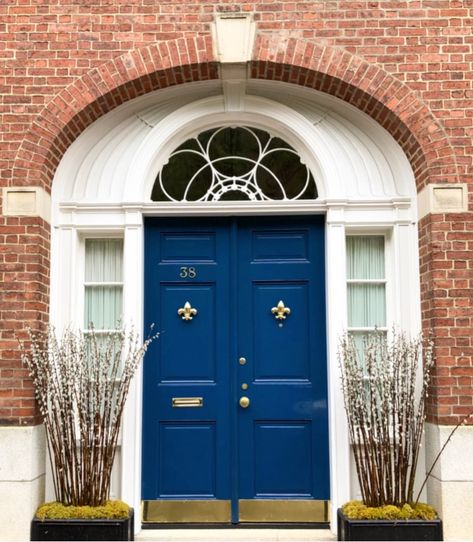 Navy Door, Navy Front Door, Brick Houses, Garage Door Types, Blue Front Door, Orange Brick, Front Door Paint Colors, Door Paint Colors, Red Brick House