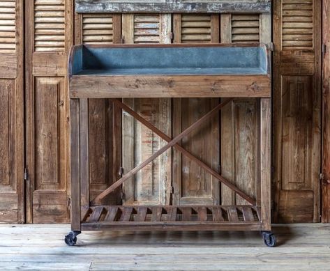 Potter's Workstation – Porch View Home Cart Table, Shabby Chic Storage, Modern Farmer, Wooden Display Stand, Portable Bar, Potting Bench, Shabby Chic Farmhouse, Rustic Shabby Chic, Chic Farmhouse