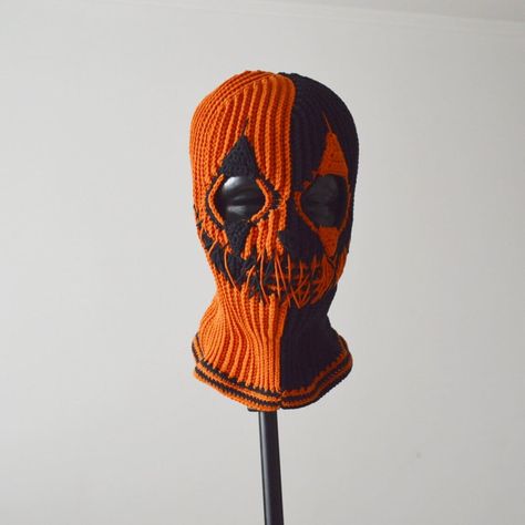 Crocheted creepy clown ski mask balaclava, made of cotton yarn is available to order. Completely handmade. Suitable for men and women. The ghost hat has 3 holes. Color #85, #53 according to the color chart in the last photo. The first color for ordering the ski mask black, the second is available for selection in the drop-down list Personalization and skilled handmade craftsmanship make each piece unique. Want a hat in a different color or style, email me and I will knit to order the model you w Ski Mask Design, Face Mask Outfit, Clown Crochet, Knit Halloween, Mask Outfit, Ghost Hat, Balaclava Ski Mask, Crochet Balaclava, Outfit Street Style