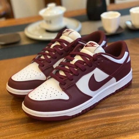 Nike Dunk Burgundy sneakers for women Nike Burgundy Shoes, Maroon Dunks, Burgundy Dunks, Burgundy Nike Shoes, Burgundy Sneakers Outfit, Nike Burgundy, Maroon Shoes, Burgundy Nike, Burgundy Sneakers