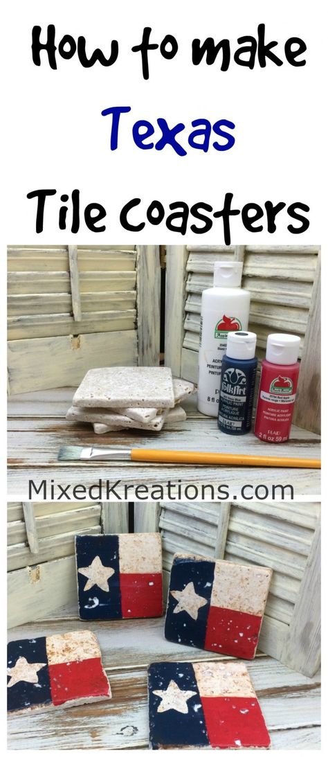 Tile Coasters Diy, Photo Tile Coasters, Diy Tile Coasters, Ceramic Tile Crafts, Recycle Craft Projects, Diy Coasters Tile, Texas Crafts, Coasters Diy, Texas Decor