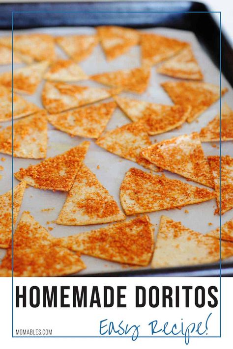 These Easy Homemade Dorito chips are made with real ingredients and have that cheesy flavor and crunchy texture we crave! Homemade Doritos Chips, Homemade Doritos Seasoning, Healthy Homemade Tortilla Chips, Healthy Homemade Doritos, Homemade Tortilla Chips From Corn Tortillas, Dorito Chip, Doritos Recipes, Flour Tortilla Chips, Tortilla Chip Recipe