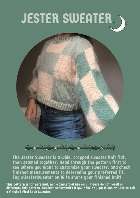 Jester Checkered Sweater PATTERN Intarsia Checkboard Cropped - Etsy.de Checkered Sweater, The Jester, Yarn Bee, Sage Color, Checkerboard Pattern, Sweater Knitting Patterns, Sweater Pattern, Sweater Knit, Knitting Patterns Free