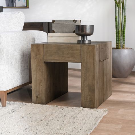 Bristol End Table By Kosas Home - Bed Bath & Beyond - 39909687 Oak End Tables, Farmhouse Bar, Oak Side Table, Handcrafted Furniture, Sofa End Tables, Reclaimed Oak, Classic Home, Living Room End Tables, Wood End Tables