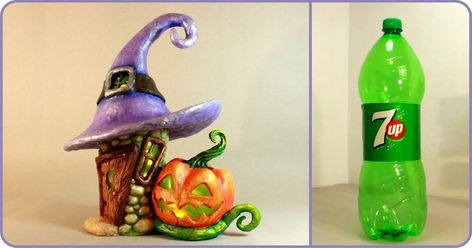 Halloween Fairy House Using Plastic Bottle diy halloween halloween crafts halloween diy diy halloween crafts fairy house halloween projects Diy Plastic Bottle, House Lamp, Fairy House Diy, Creative Mom, Halloween Fairy, Clay Fairies, Tin Foil, Fairy Lamp, Plastic Bottle Crafts