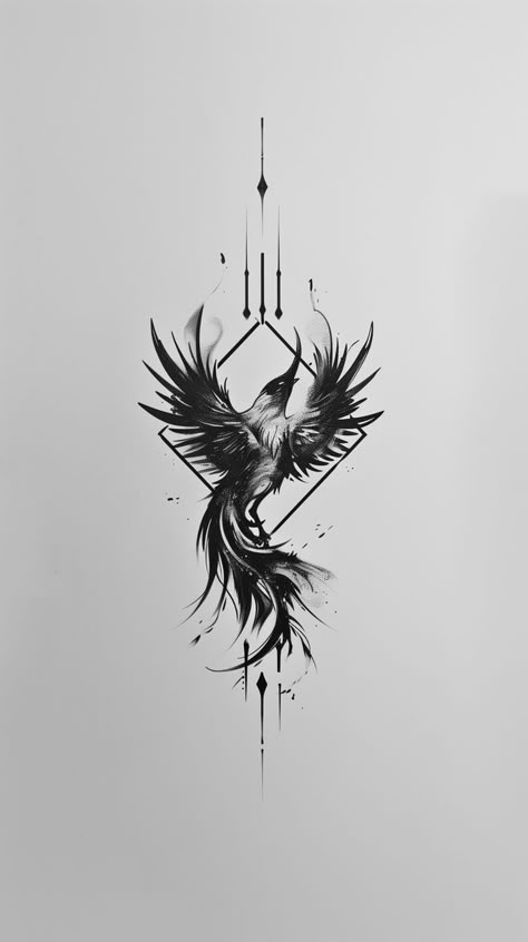 Minimalistic Phoenix Tattoo Design 4 #phoenixtattoo Phönix Tattoo For Men, Phoenix Tattoo Black, Phoenix Wallpaper Hd, Rising Phoenix Tattoo Men, Phoenix Neck Tattoo, Small Phoenix Tattoo, Phoenix Tattoo Design Men, Phoenix Arm Tattoo, Fenix Tattoo Design