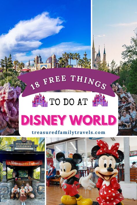 Budget guide to free things to do at Disney World, including exploring Disney resorts, watching parades and fireworks, and enjoying activities at Walt Disney parks Free Things At Disney World, Disney Tips And Tricks 2024, Ways To Save At Disney World, Disney World Budget, Cheapest Time To Go To Disney World, Disney World Parade, Wilderness Explorer, Disney Travel Agents, Disney Attractions