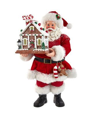 Kurt S. Adler Santa With Light Up Gingerbread House | belk Santa Decor, Santa Suit, Christmas Bathroom Decor, Santa Outfit, Santa Figurines, Santa Suits, Festival Diy, Kurt Adler, Indoor Christmas Decorations