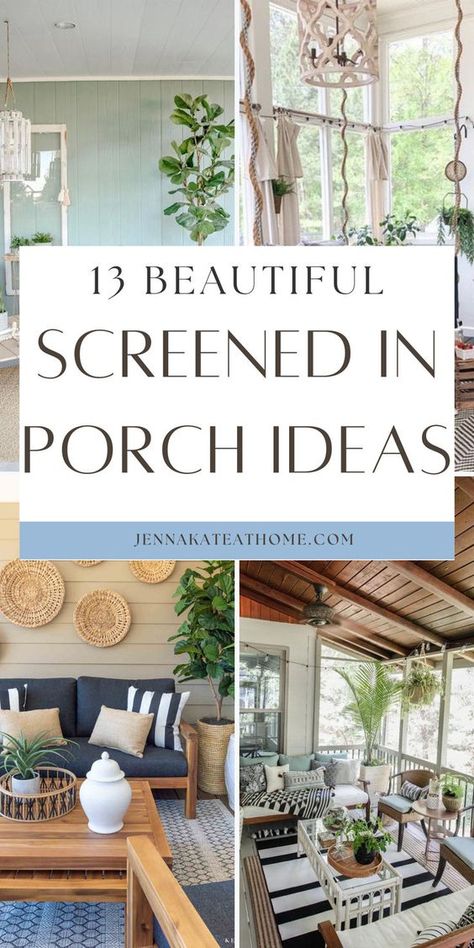 Screened in porches are a wonderful feature if you love to enjoy the outdoors in comfort! These 13 gorgeous spaces will inspire you to create your own dreamy porch for family and guests. Screen Porch Decorating Ideas Cozy, Decorating A Screened In Back Porch, Screened In Porch Wall Ideas, Patio Decorating Ideas Screened In, Screened Porch Inspiration, Screened In Porch Color Schemes, Screened Porch Paint Ideas, Paint Screened In Porch, Outdoor Screened In Porch Ideas