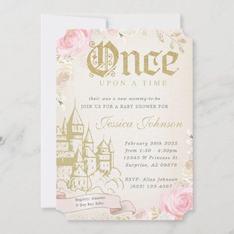 $2.70 | Once Upon A Time Baby Shower Invitation #baby #shower #invitation #once #upon #time #girl #invite #princess #castle Once Upon A Time Baby Shower Invitations, Once Upon A Time Invitations, Fairytale Baby Shower, Baby Shower Princess Theme, Princess Baby Shower Invitation, 1st Birthday Girl Decorations, Disney Baby Shower, Baby Shower Invitaciones