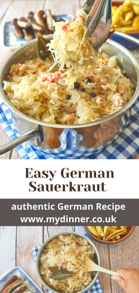 Authentic German Sauerkraut Recipe How To Cook Sauerkraut, Best Ever Saurkraut, Sauerkraut Recipes Crockpot, Saurkraut Recipes German, Sauerkraut Recipes Homemade, Bratwurst And Sauerkraut Recipes, Oktoberfest Sauerkraut, German Sauerkraut Recipes, German Recipes Authentic