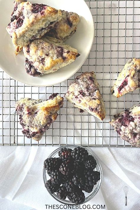 Blackberry Scones Easy, Earl Grey Blackberry Scones, Blackberry Scones With Lemon Glaze, Black Raspberry Scones, Sourdough Blackberry Scones, Blackberry Lemon Scones, Blackberry Baking, Blackberry Breakfast, Blackberry Scones Recipe