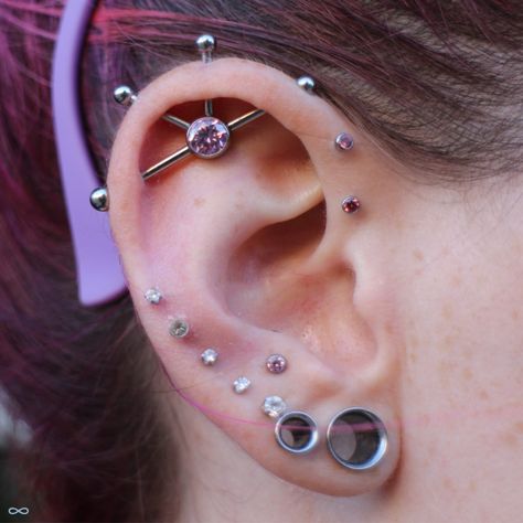 Industrial Piercing by Kellan Ear Piercings Industrial, Ear Piercings Chart, Double Ear Piercings, Types Of Ear Piercings, Pretty Ear Piercings, Cool Piercings, Cute Ear Piercings, Industrial Piercing, Types Of Piercings