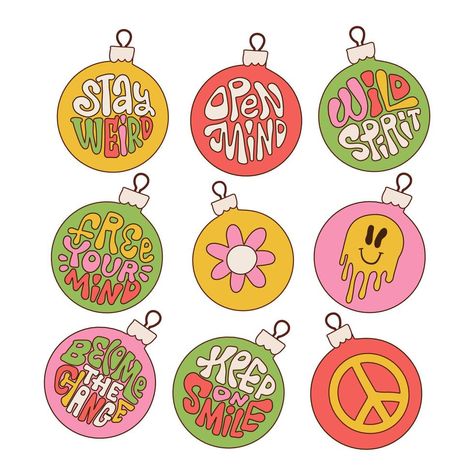 Retro Christmas Classroom, Hippie Christmas Decorations, Hippie Christmas Tree, Groovy Christmas Tree, Groovy Christmas Decor, 80s Christmas Decorations, Hippie Christmas, Groovy Christmas Bulletin Board, Groovy Christmas