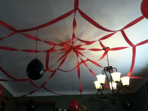 5th birthday spiderman party streamer spider web Streamer Spider Web, Into The Spiderverse Party, Spiderverse Party, Streamer Ideas, Decorations For School, Birthday Spiderman, Party Streamer, Spiderman Decorations, Into The Spiderverse