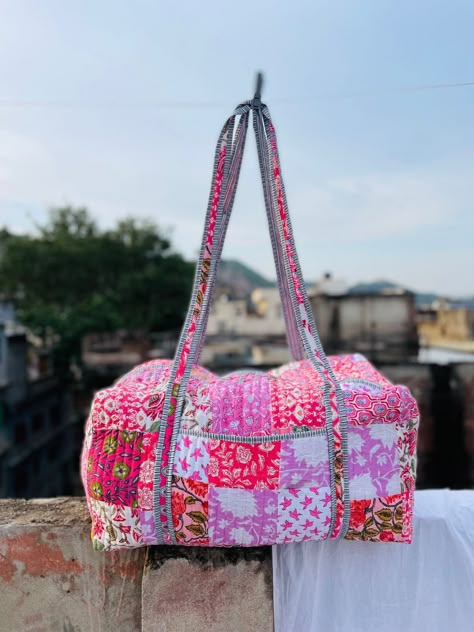 "Cotton Quilted block print Assorted Patches weekend bags 100% cotton fabric SIZE: medium : 16\" x 8\" x 8 \" large : 18\" x 9\" x 9 Big Size :20\" x 10\" x 10\" If You Want Bigger Size  We Have  the bags feature two pockets each on the outside :Color : Assorted & We Have More Color please Send me massage  : Quilted Padding great for weekend getaways, beach trips and as carry on bags while travelling Ask me for custom orders, personalized pouches or wholesale CARE: Machine wash separately in col Matching Things, Carry On Bags, Hand Luggage Bag, Weekend Duffle Bag, Large Toiletry Bag, Personalized Pouch, Weekend Bags, Overnight Travel Bag, Weekend Travel Bags