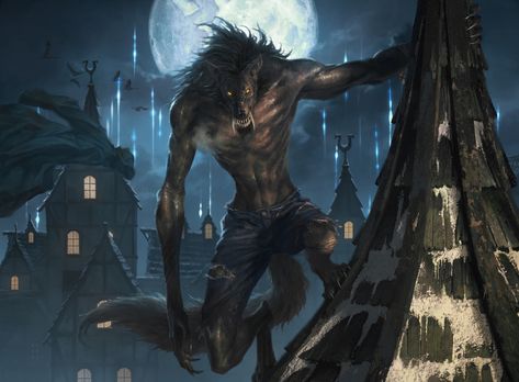 ArtStation - Stalking Predator, lie setiawan Hunting Art, Mtg Art, Werewolf Art, Vampires And Werewolves, Wolf Pictures, Dnd Art, Mythical Creatures Art, A Wolf, Magic Art