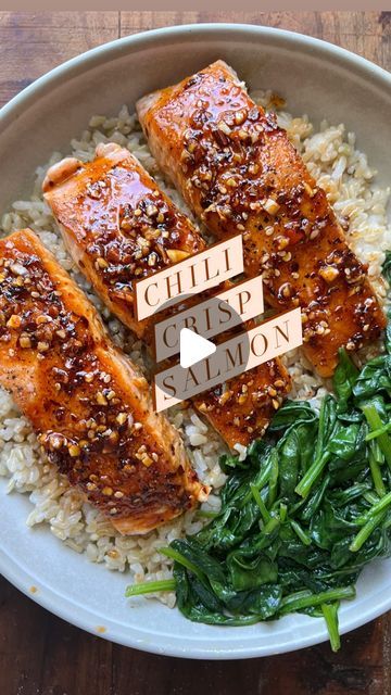 Diane Morrisey on Instagram: "Consider me influenced! I had a jar of opened chili crisp in the fridge and some salmon and was lookingm for a recipe for a glaze. And as usual I found a terrific one from my friend Marzia @littlespicejar (btw, she is so terrific and deserves a follow!🙌). She just posted it this morning so I’d say it was meant to be. Head over to Marzias feed to get the recipe! It’s super easy! Just a simple mixture of chili crunch, soy sauce, garlic, sesame oil and honey combined together and poured over seared salmon and you have the most flavorful salmon in a matter of minutes. I like to serve salmon over brown rice with a side of barely sautéed spinach . . Chili Crunch Salmon . . This is how I prefer to sear my salmon. I’m not a fan of crispy skin like many are so I Sockeye Salmon Recipes, Chili Crunch, Soy Sauce Garlic, Chili Crisp, Sockeye Salmon, Seared Salmon, Sauteed Spinach, Chili Oil, Sesame Oil