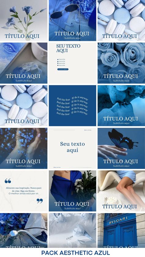 Blue Feeds Aesthetic Instagram, Blue Feeds Aesthetic, Instagram Blue Aesthetic, Blue Instagram Feed, Aesthetic Azul, Blue Feeds, Blue Template, Canva Aesthetic, Aesthetic Branding