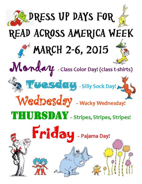 Sterling Public Schools - Read Across America Week Red Across America Week, Read Across America Ideas For School Dress Up, Read Across America Ideas For School, Read Across America Ideas, Read Across America Week, Dress Up Days, Dr Seuss Activities, America Dress, March Themes