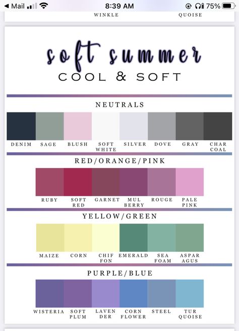 Soft Summer Color Palette Hair Blonde, Soft Summer Wardrobe Capsule, Soft Cool Medium, Soft Summer Outfits Inspiration, Summer Pallet, Muted Summer, Color Analysis Summer, Summer Skin Tone, Cool Summer Palette