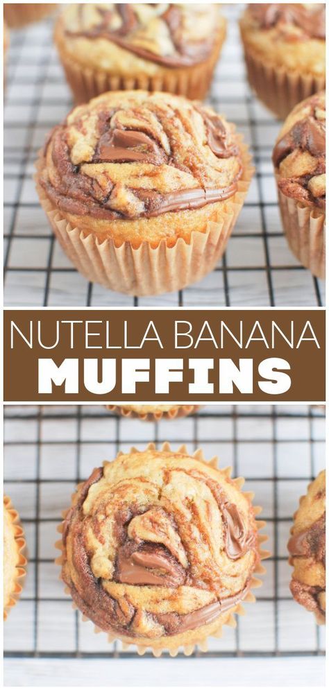 Fluffy Banana Muffins, Banana Nutella Muffins, Nutella Muffin, Nutella Banana Bread, Nutella Muffins, Banana Nutella, Banana Bread Muffins, Banana Dessert, Breakfast Muffins