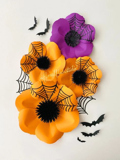 SVG Digital File Paper Flower Spider Web Template Halloween - Etsy Spider Web Template, Diy Decor Cricut, Homemade Halloween Decor, Flower Spider, Rolled Paper Flowers, Paper Flower Art, Halloween Flowers, Paper Flower Template, Handmade Flowers Paper